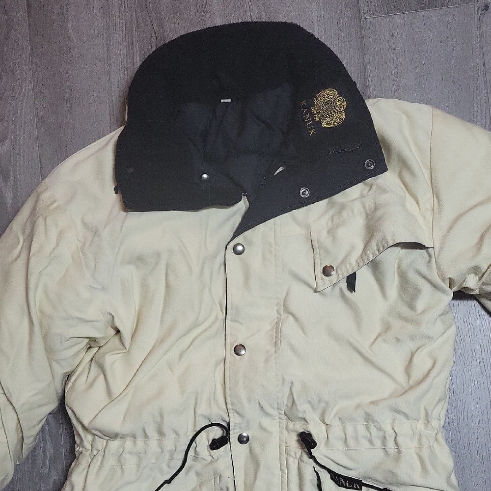 Women's Cream Puffer Jacket with Black Details - Picture 2 of 16